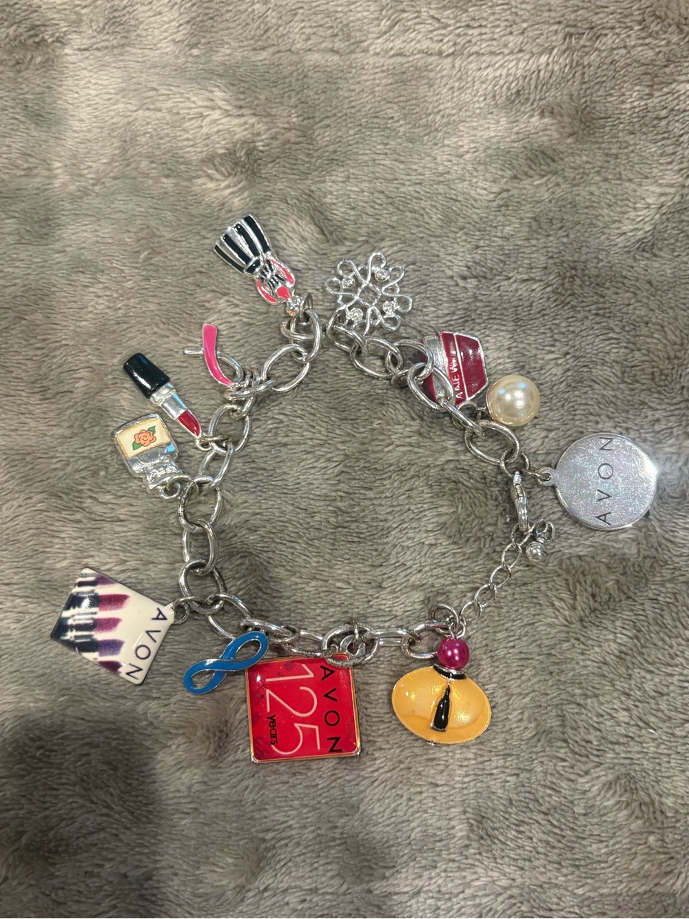 Avon Silver-Tone Charm Bracelet AND Braided Red Bracelet